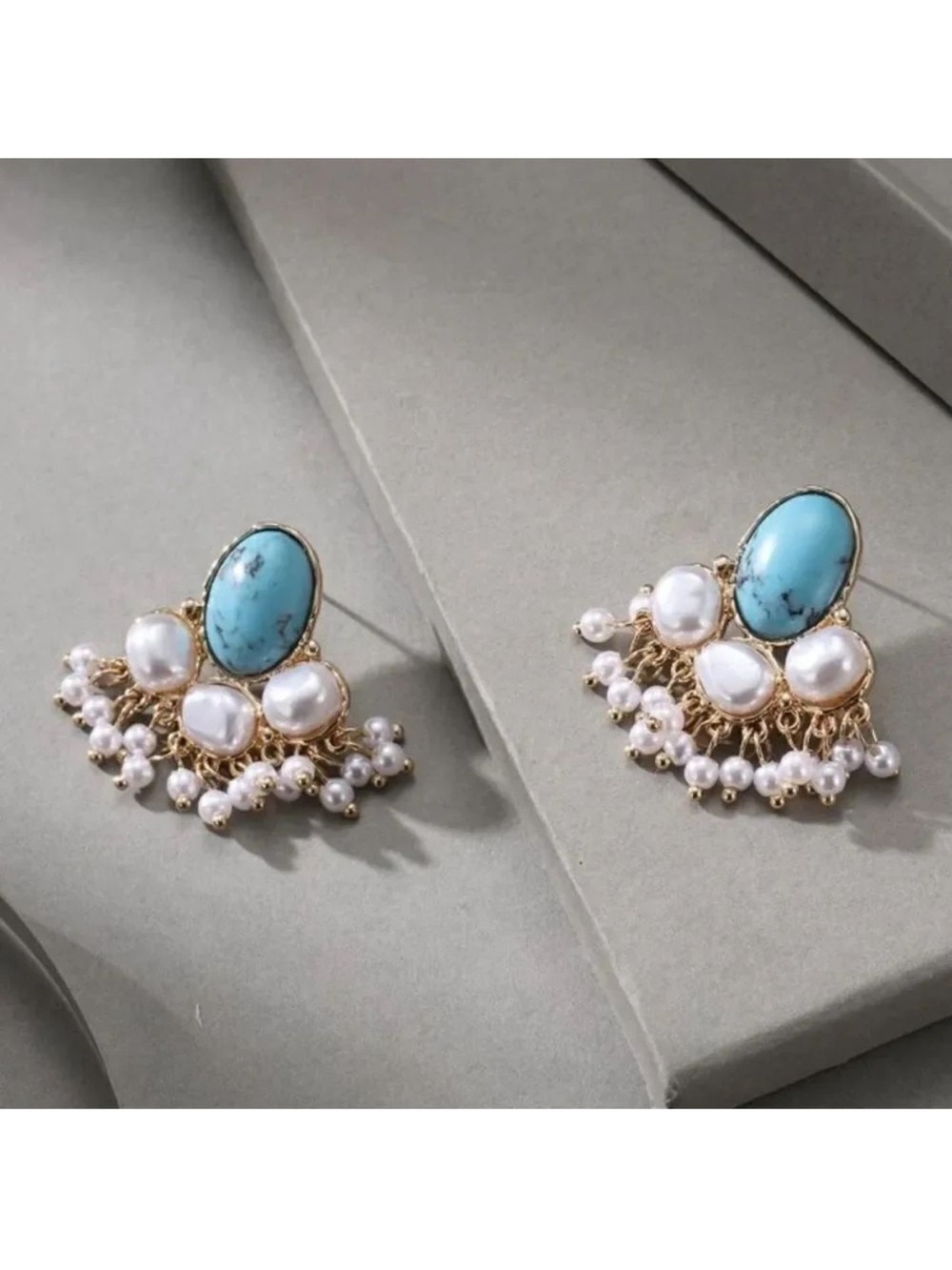 Turquoise and Pearl stud Earrings A27